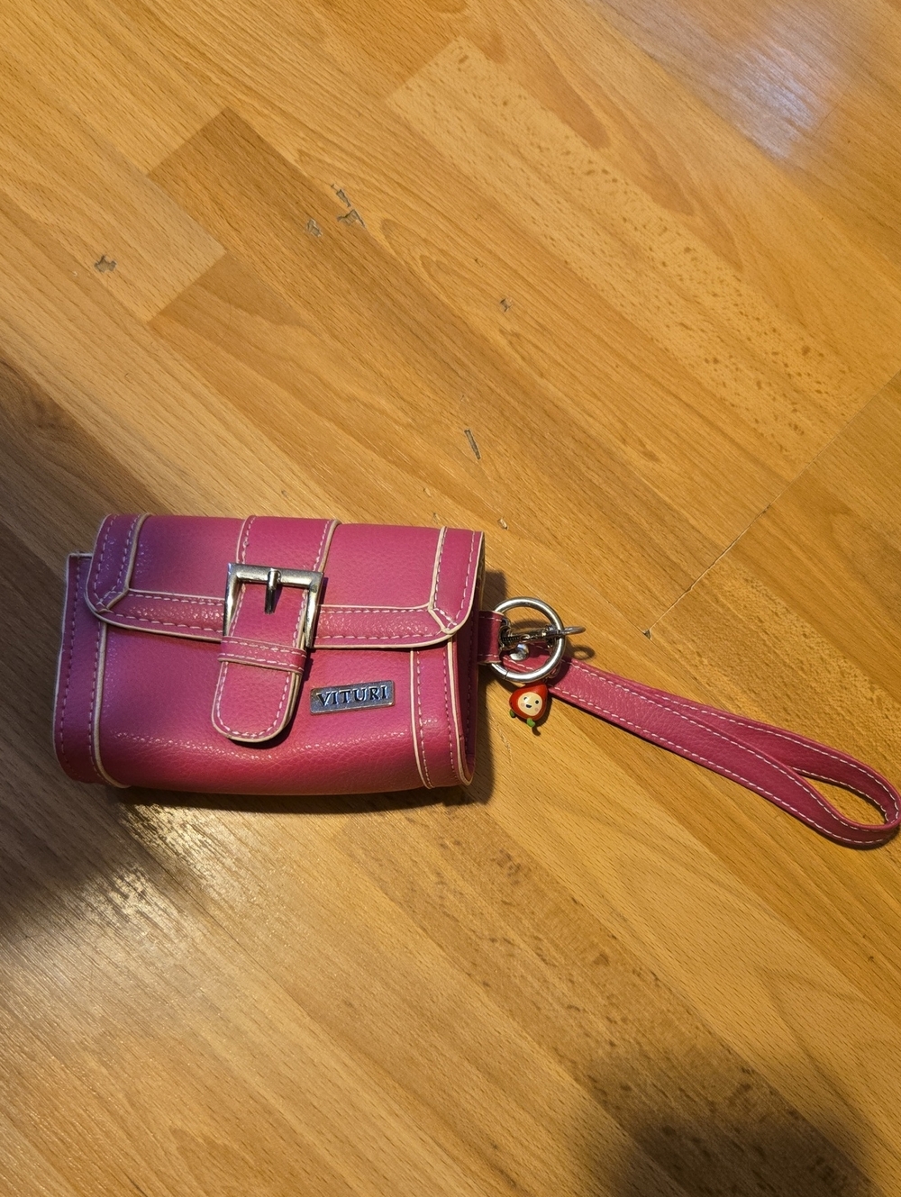 Pink Faux Leather Wristlet Clutch with Strap